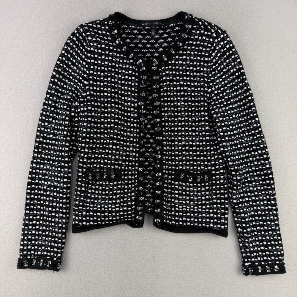EUC WHBM Tweed Knit Black and White Metallic Cardigan. Size Medium.